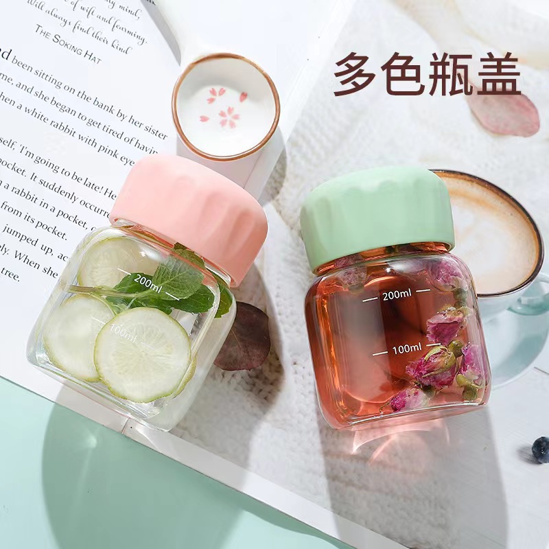 高颜值小胖杯可爱胖胖杯迷你便携水杯简约带刻度网红通用玻璃杯子详情图2