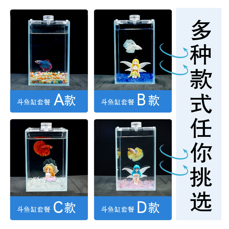 Thai fighting fish tank, ultra-white glass tank, transparent isolation box, small office desktop, mini small fish tank details Picture