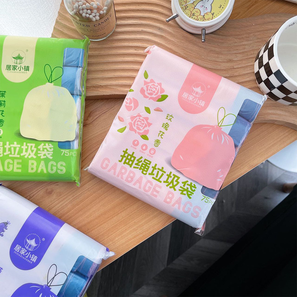 垃圾袋/垃圾袋加厚/垃圾袋塑料/抽绳式垃圾袋/垃圾桶垃圾袋白底实物图