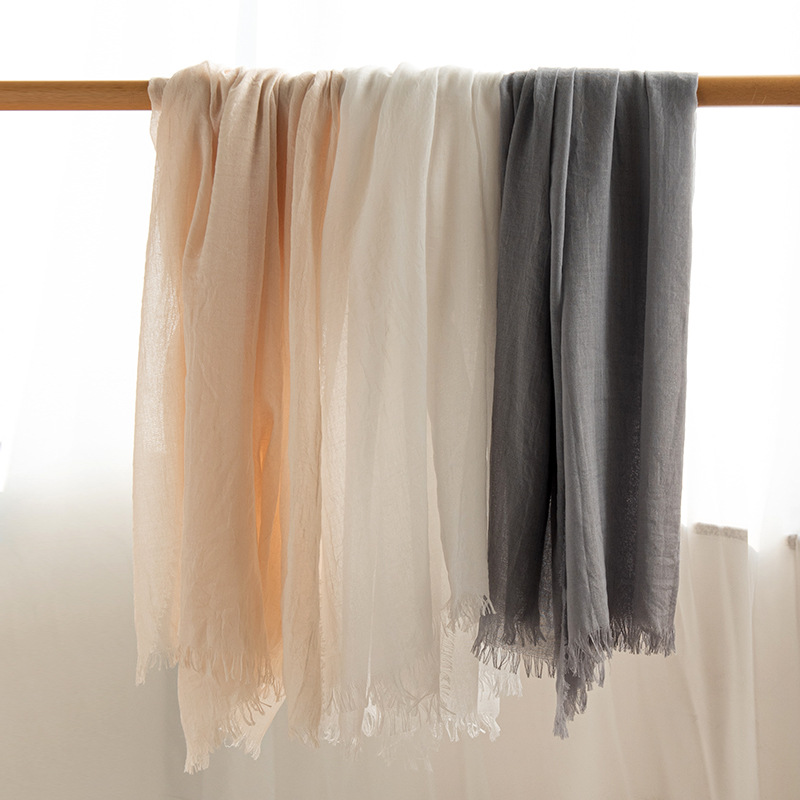 Spring And Summer New Korean Version Of Solid Color Thin Scarf Women Take Long Shawl Outside With Sunscreen Gauze Scarf Silk Scarf Cross-Border details Picture