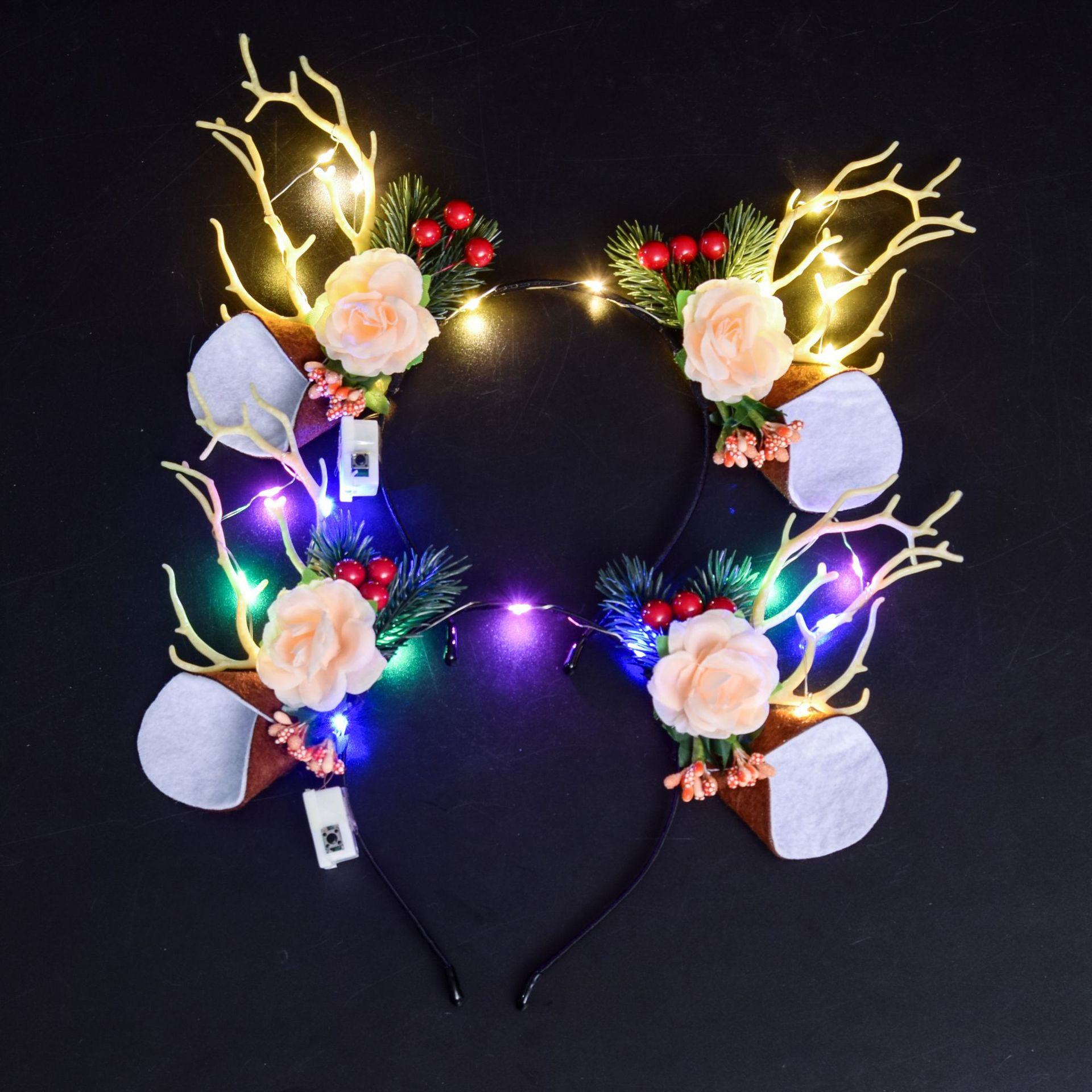 New luminous elk antler headband, glittering hairband, flower fairy antler headwear, Christmas party night market wholesale Specification image