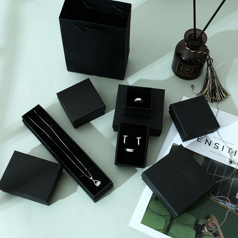 厂家直销首饰包装盒黑色牛皮纸耳钉戒指项链珠宝饰品盒礼品首饰盒