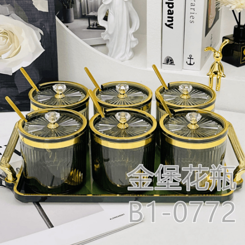 Condiment box Kitchen household condiment jar Seasoning jar Salt jar Seasoning combination set Seasoning bottle Seasoning bottle storage box Kitchen household condiment and Golden Castle vase storage box Application Scenario