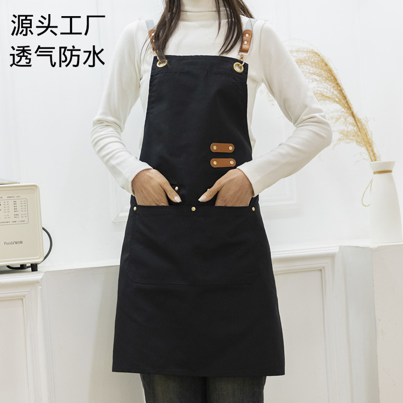 外贸帆布围裙批发厨房咖啡奶茶店餐饮防水男女工作服印字logo批发