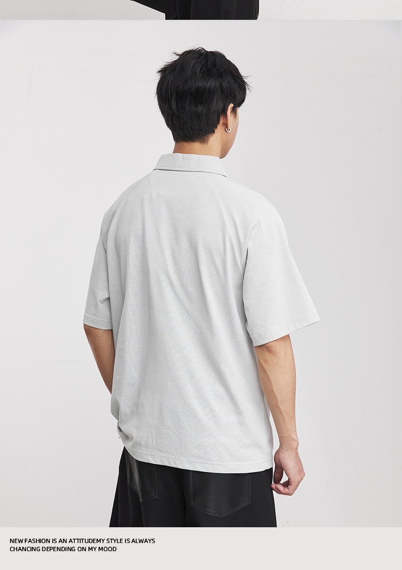 亦止插肩袖翻领POLO衫男夏季宽松日系简约休闲纯色T恤短袖上衣详情10