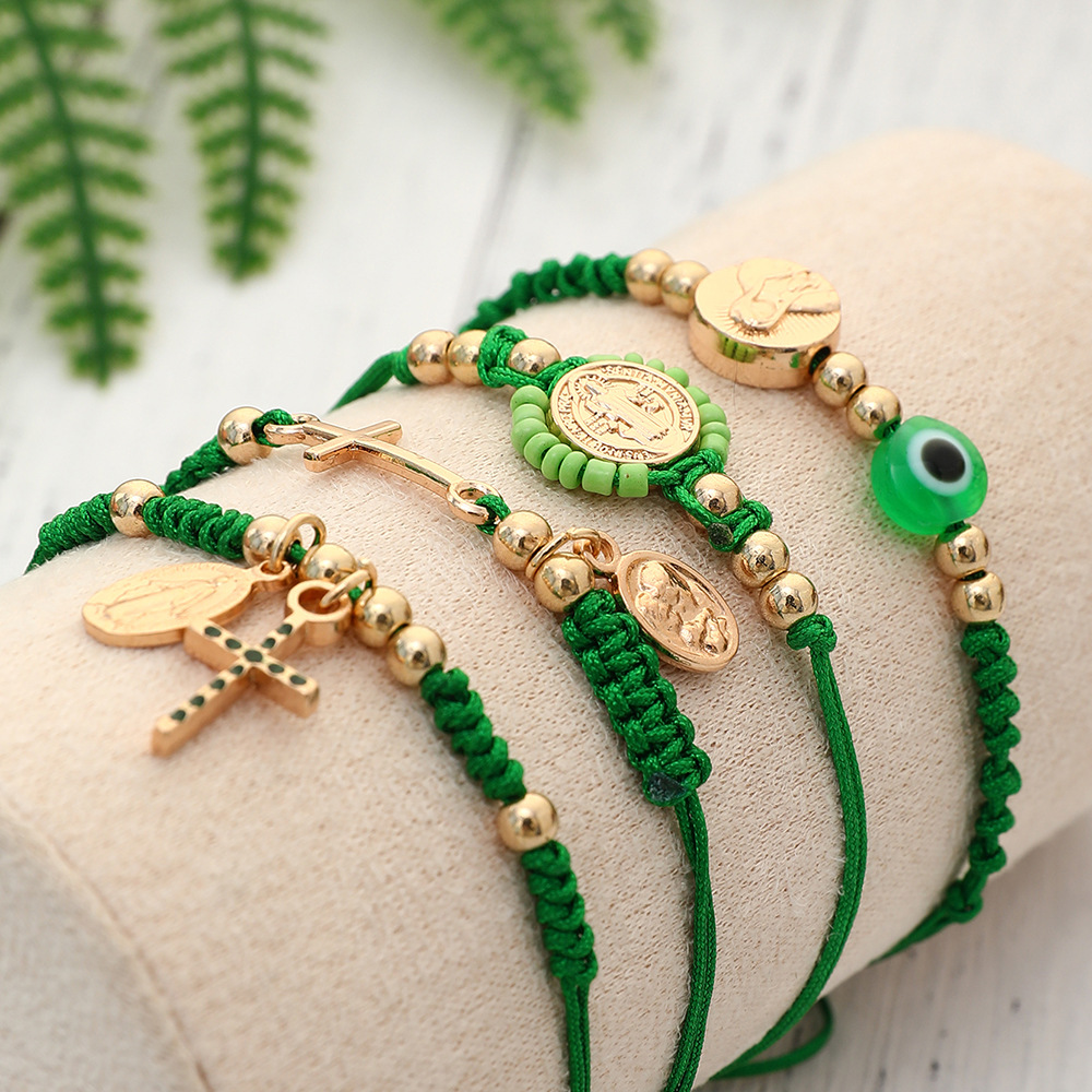 Europe And The United States Cross-Border Foreign Trade New Sales Of Bohemian Style Retro Portrait Bracelet Cross Beaded Ccb Woven Fashion Set Bracelet For Men And Women Couples Gift Manufacturers Wholesale Specification drawing