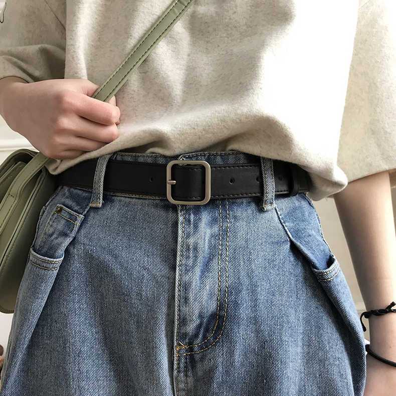 Retro slim waist belt for women, simple and versatile. Korean student casual and fashionable square-buckle belt women's decorative jeans, trendy details Picture