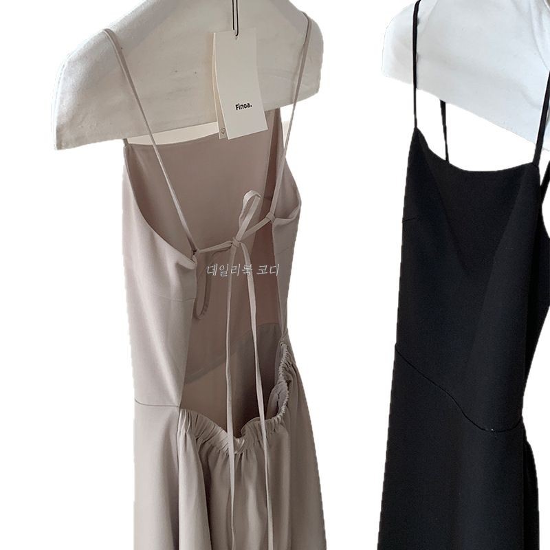 Feino FINOA trece línea primavera 2025 estilo coreano simple sentido espalda abierta con cordones largo halter vestido 12330 Item Picture