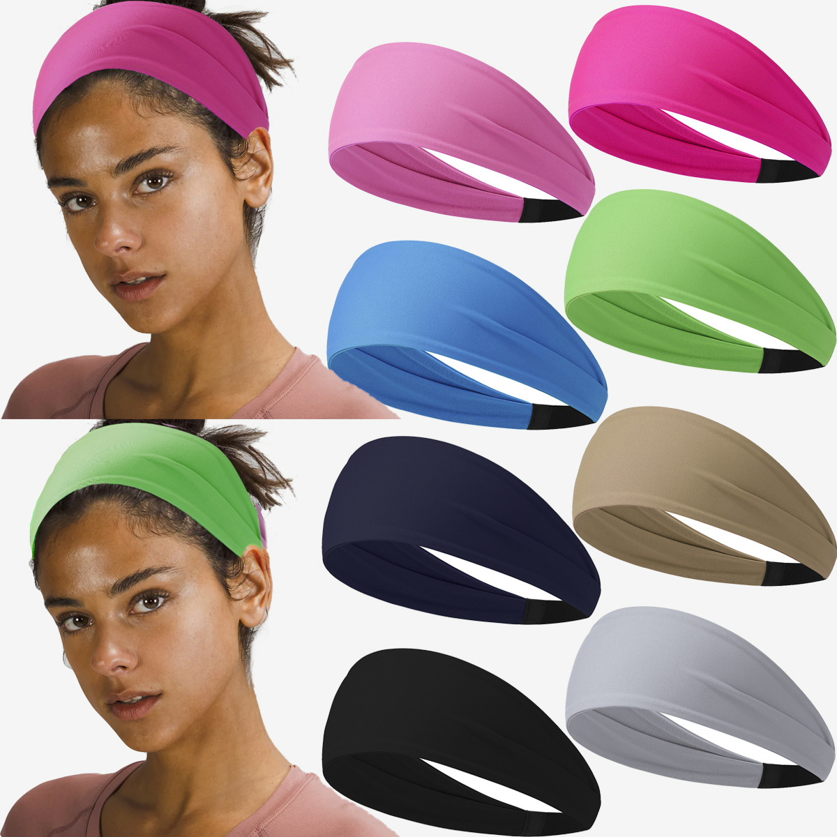 New solid-color sports hair band, sweat-absorbing and breathable, women's hair tie, wide edge elastic headband, headscarf headband, running headwear details Picture