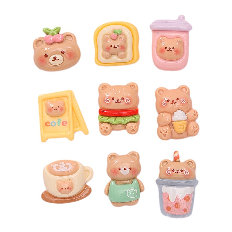 Cartoon Bear Burger Milk Tea Diy Cream Glue Phone Case Hairpin Water Cup Paste Resin Accessories Wholesale Item Picture