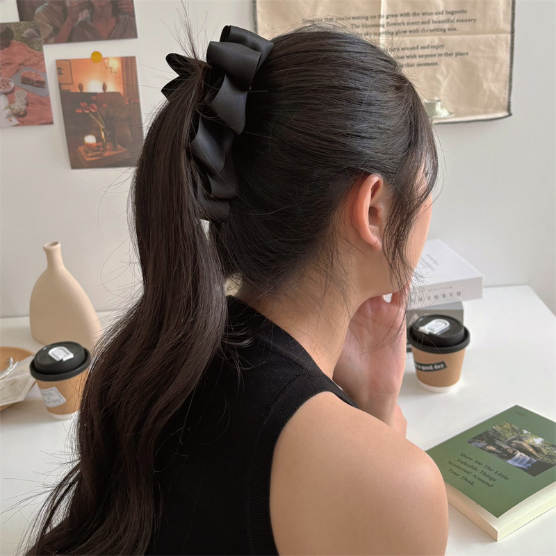 法式高级感黑色蝴蝶结香蕉夹女后脑勺发夹马尾夹竖夹头饰发卡发饰