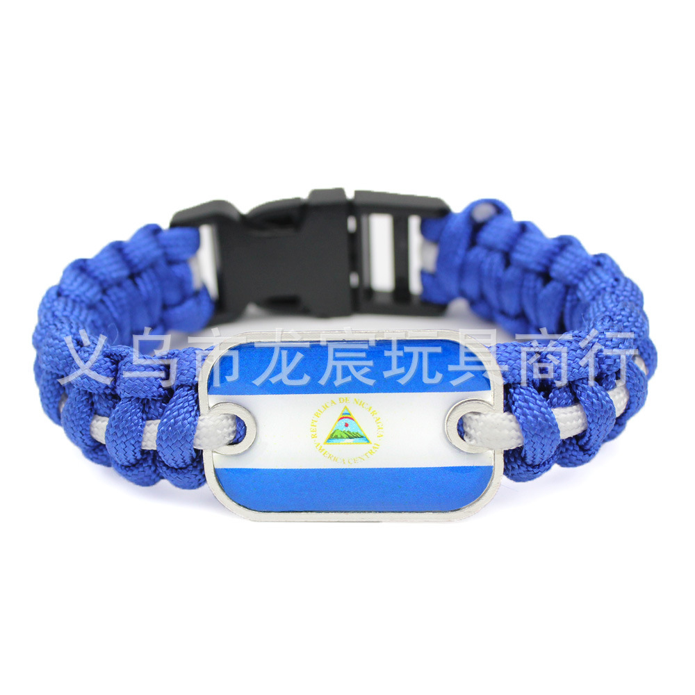 供应尼加拉瓜国旗手链世界各国国旗伞绳编织手链户外救生手镯