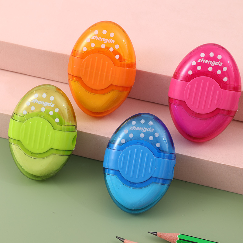 A creative student stationery product that combines a pencil sharpener and an eraser. It features a cute and colorful design with a double-ended clean and less flaky eraser