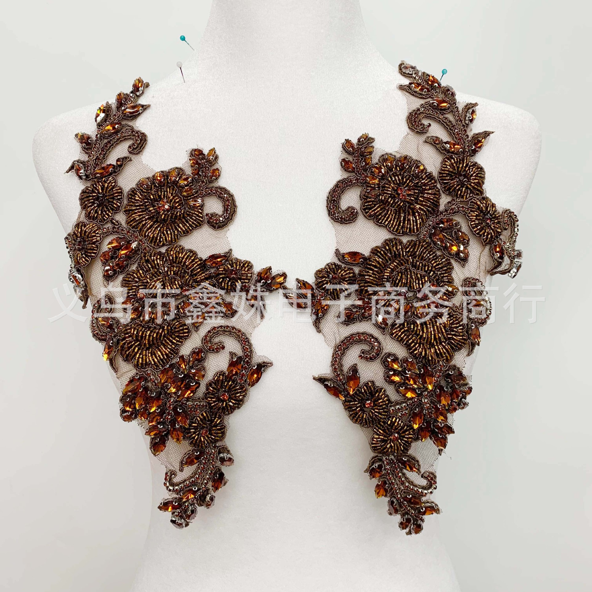 Coffee-colored heavy industry glass, hand-sewn with beaded and patterned DIY dress, skirt and clothing accessories details Picture
