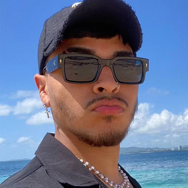 高级感小框墨镜男欧美嘻哈复古眼镜豹纹框可配近视防紫外线UV400