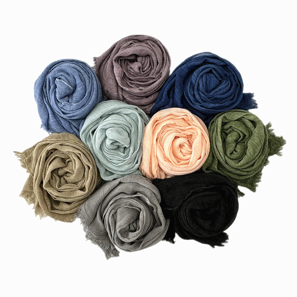 Cross-Border Scarf Spring Foreign Trade Cotton Scarf Female Solid Color Dirty Jacquard Hollow Scarf Muslim Scarf details Picture