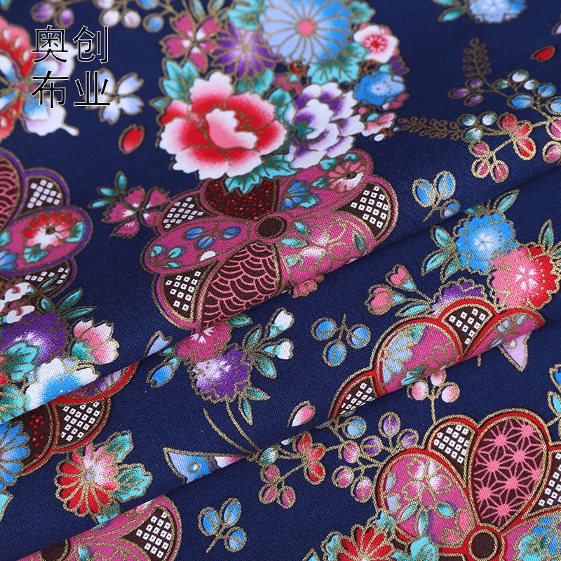 Ethnic Bohemian-style all-cotton gold-embossed printed fabric handmade clothing DIY craft clothing fabric gold powder fabric Specification image