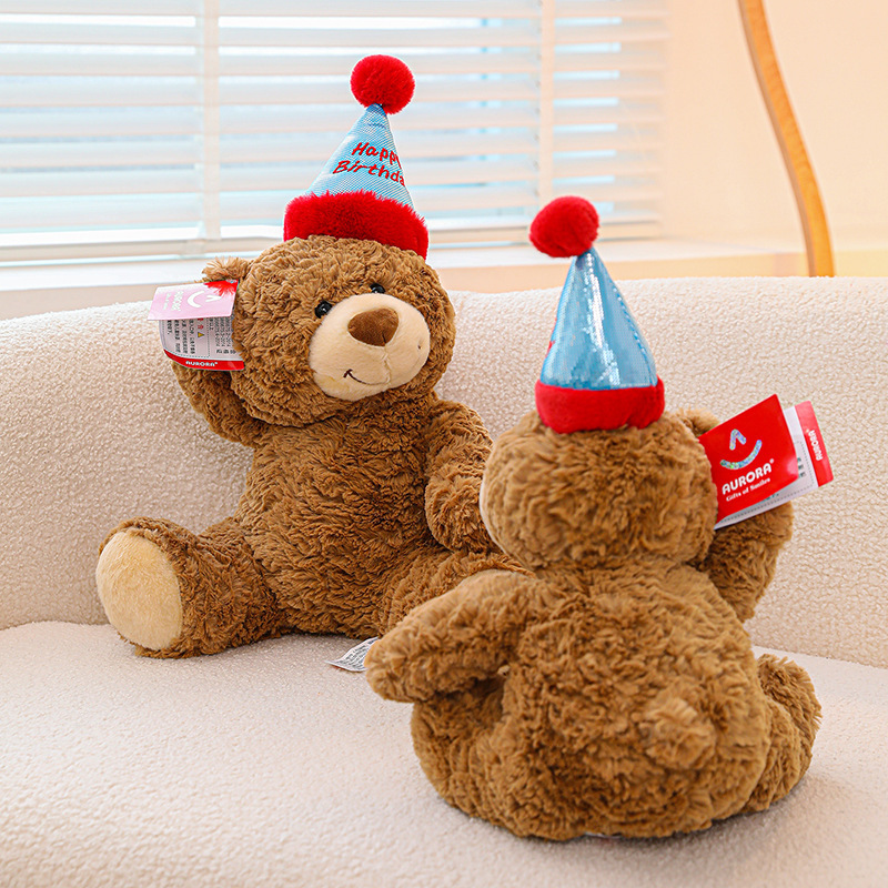 Foreign Trade Wearing A Hat Birthday Sitting Bear Holding Flowers Teddy Bear Doll Plush Toys Cross-Border Wholesale Girl Gifts details Picture