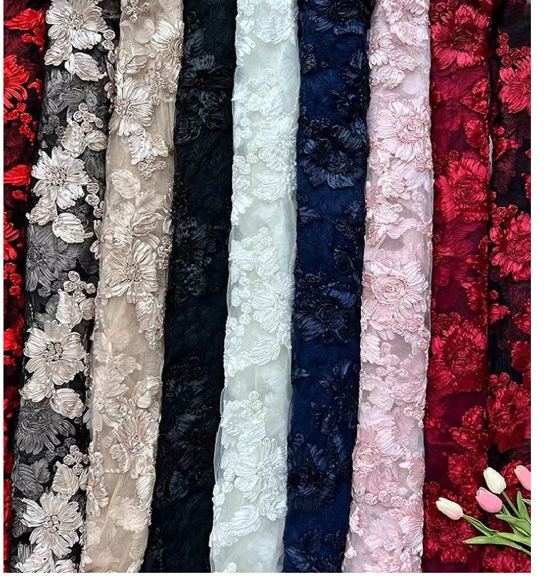 弘利科技 HLJC-332 厂家直销 新款立体网纱盘带芙蓉花绣 蕾丝童装花边 刺绣面料布料 支持剪米样 现货现发 订制详情15