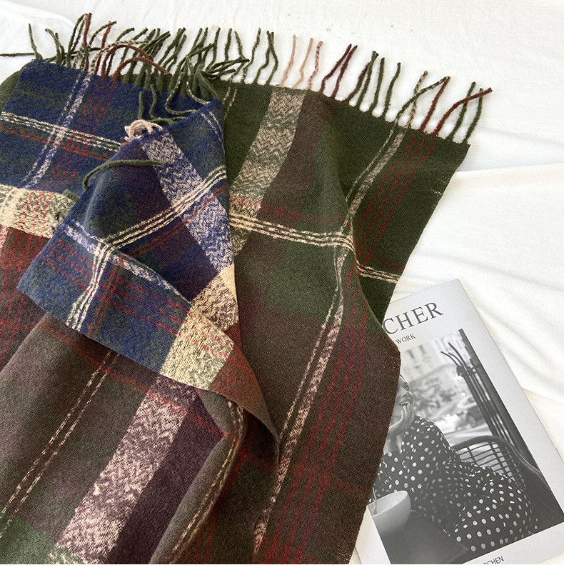 围巾女秋冬季跨境高级感仿羊绒格子流苏披肩学生加厚保暖围脖批发详情25