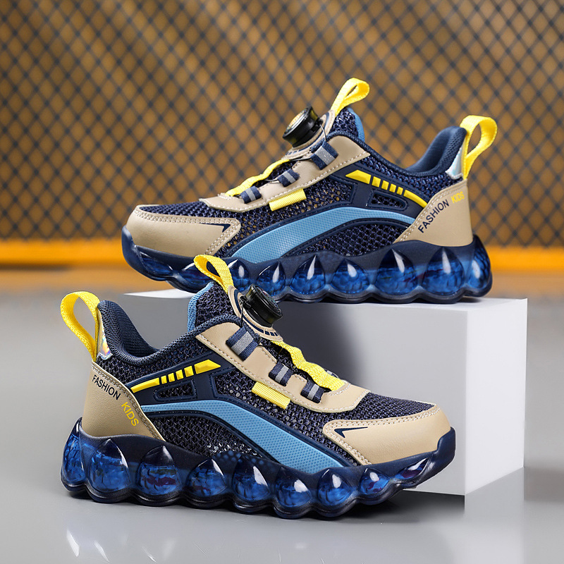 Men's summer 2023 new style Children's mesh sports shoes, breathable mesh shoes, rotating button boys' single mesh big kids details Picture