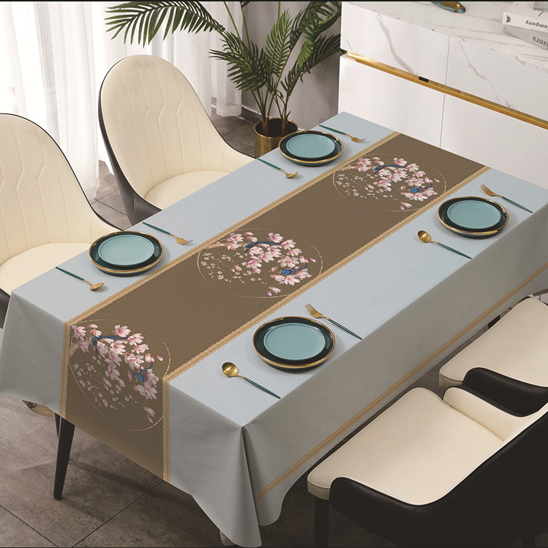 Womei modern, simple, creative, fashionable, elegant and high-end Chinese style plum blossom pattern rectangular tablecloth PVC waterproof, oil-proof, stain-proof and scratch-resistant tablecloth Application Scenario