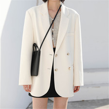 街头休闲宽松白色西装外套女春2022设计感小众气质小西服