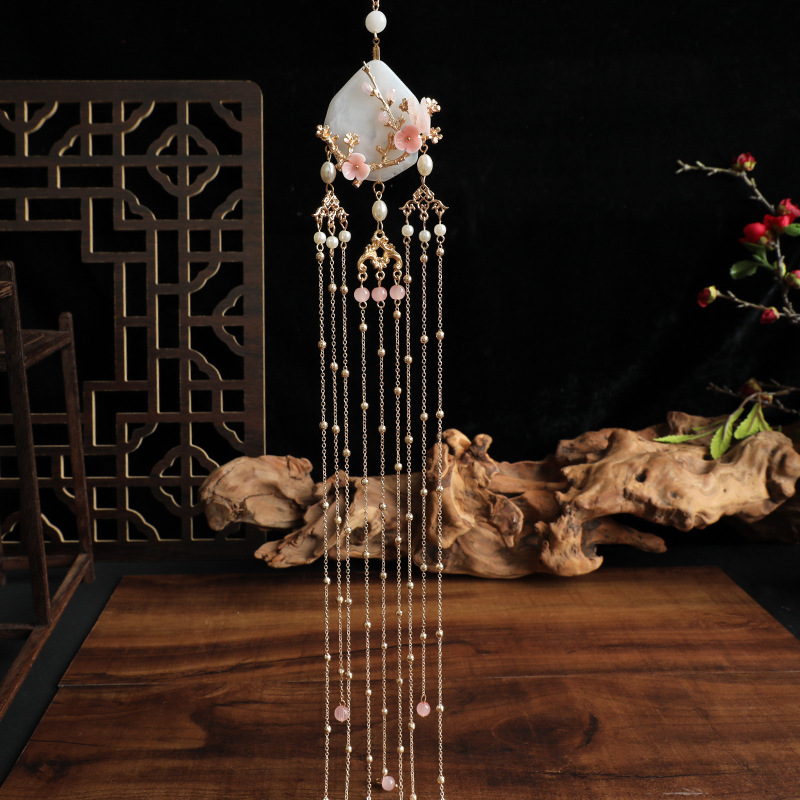 Ancient-style waist pendant, super fairy-pink digestive tassel pendant, plum blossom button-pressing accessory, ancient-style Hanfu accessory, national trend series details Picture