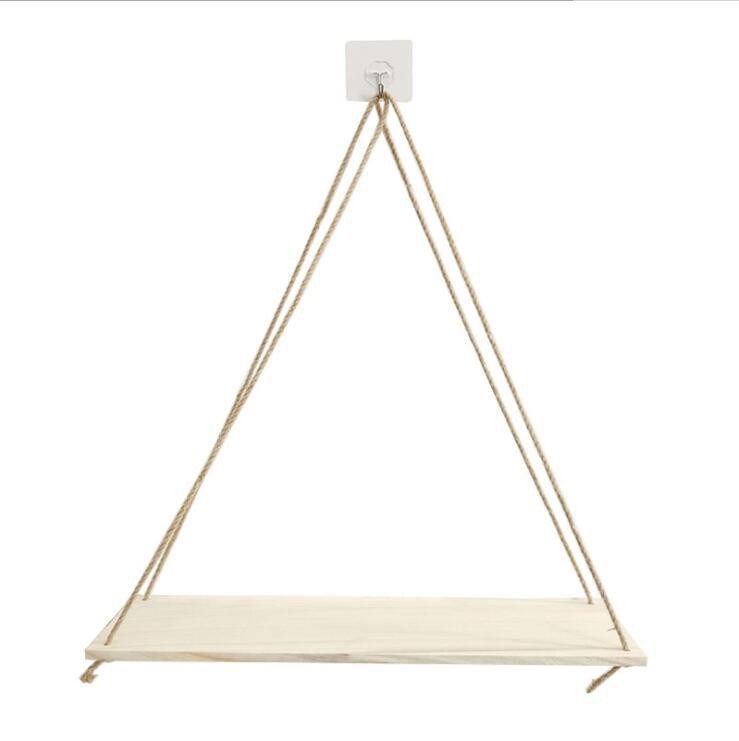Wooden hemp rope wall-mounted storage rack, wall-hung flowerpot storage rack, wooden board wall-mounted hanging decorative items Application Scenario