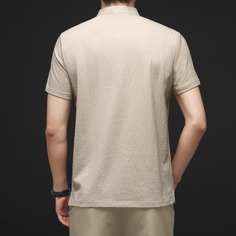Cross-border cotton and linen Chinese-style stand-up collar men's polo shirt 2025 Summer new style Middle-aged thin breathable short-sleeved men's T-shirt Application Scenario