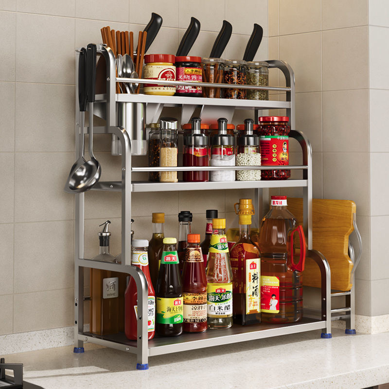 Kitchen storage rack Seasoning rack Stainless steel storage rack Kitchen storage Cutting board rack Multi-functional pot rack kitchen storage