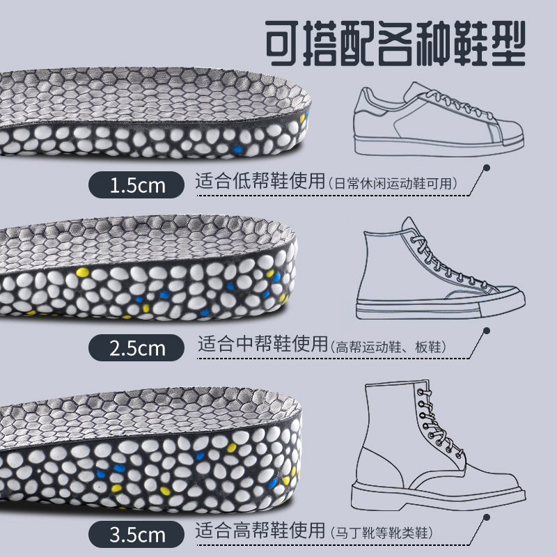 Sports height-increasing insoles, 3A-level antibacterial, deodorizing, comfortable, breathable, highly elastic and shock-absorbing basketball shoes, real popcorn for men and women Specification image