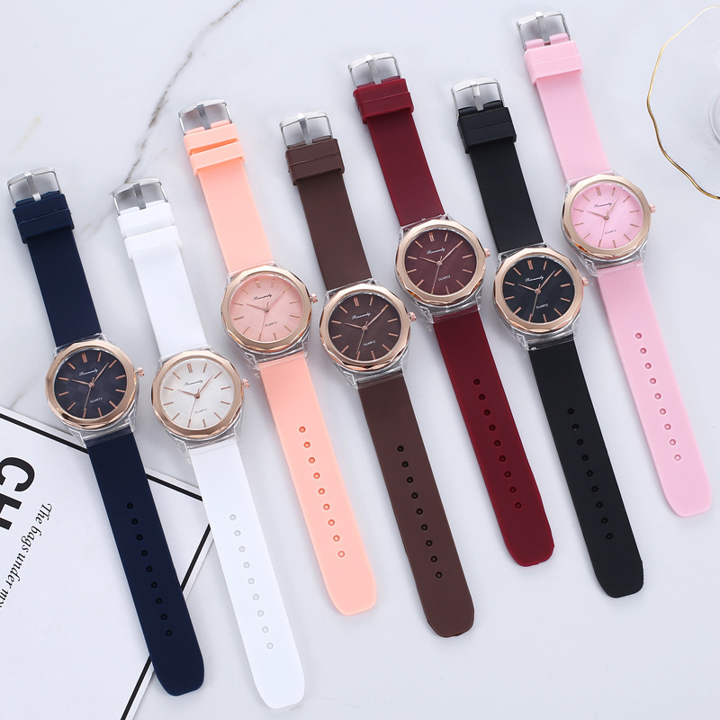 新款简约时尚手表 透明壳时尚男女通用学生表 硅胶带时装手表详情图4
