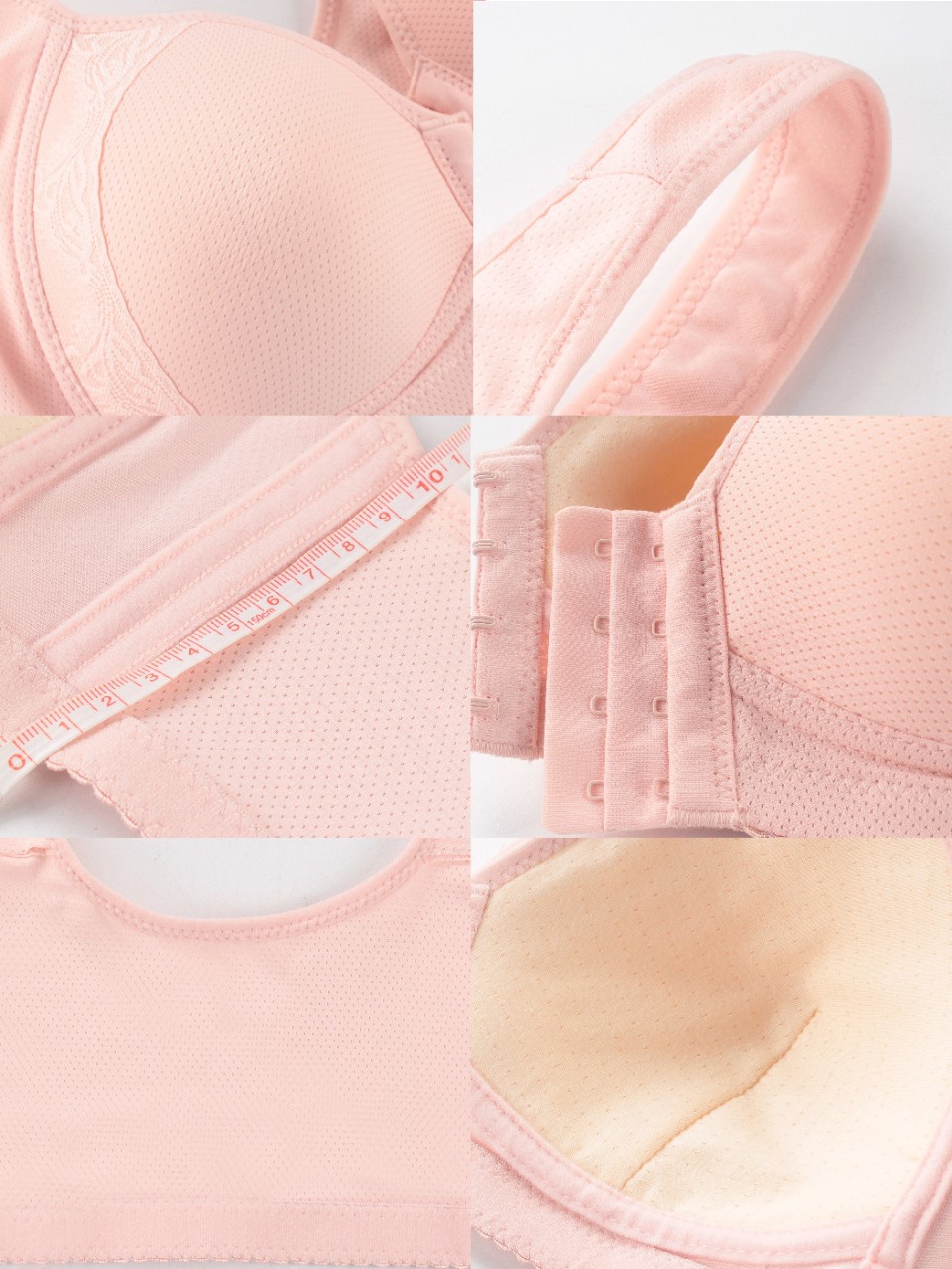 This front-buttoned senior bra is a wide shoulder and backrest type with a cotton fabric inside the full cup and no steel rims Application Scenario