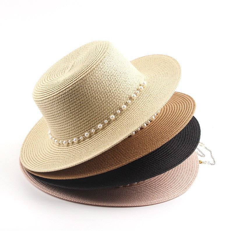 Manufacturers Direct Sun Hat Lady Korean Version Of Small Flat Top Hat Shade Outdoor Beach Straw Hat Female Wholesale Specification drawing