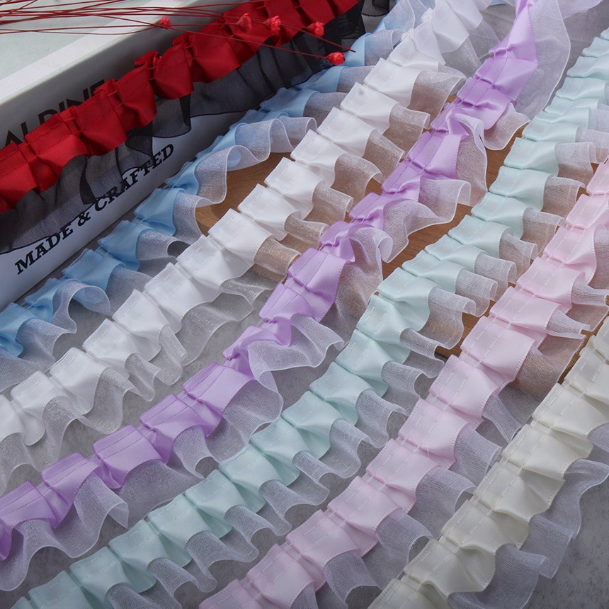4cm polyester snow yarn with pleated lace toys in stock, DIY craft clothing accessories, discounted lace details Picture