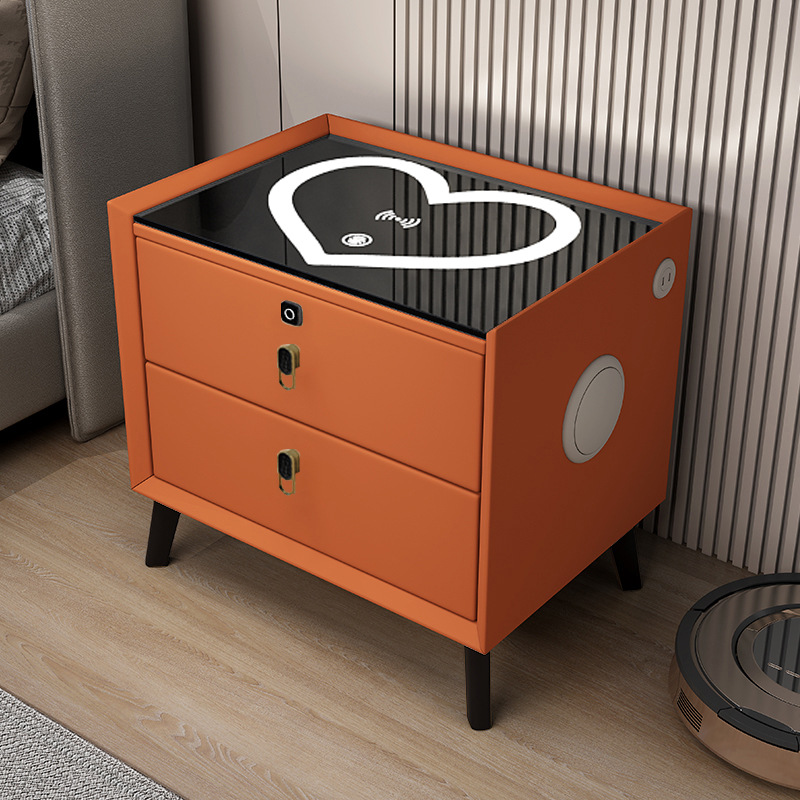 20363 Smart Bedside Table: Simple and modern storage cabinet, solid wood storage cabinet, multi-functional wireless charging, fingerprint lock bedside table details Picture