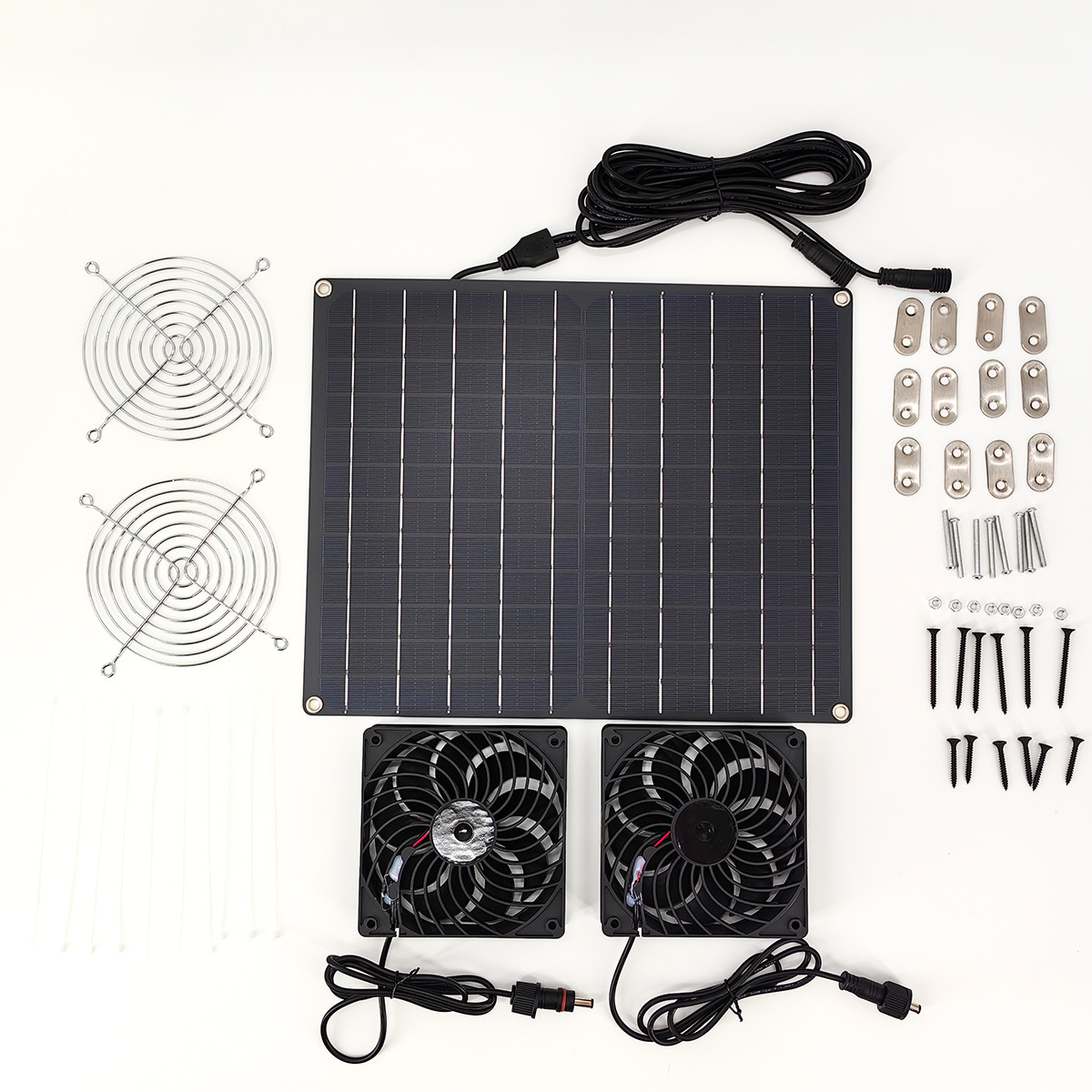 Single Crystal 15W12v Solar Pv With Two Ipx7 Waterproof Fans For Outdoor Greenhouse Coop Pets Item Picture