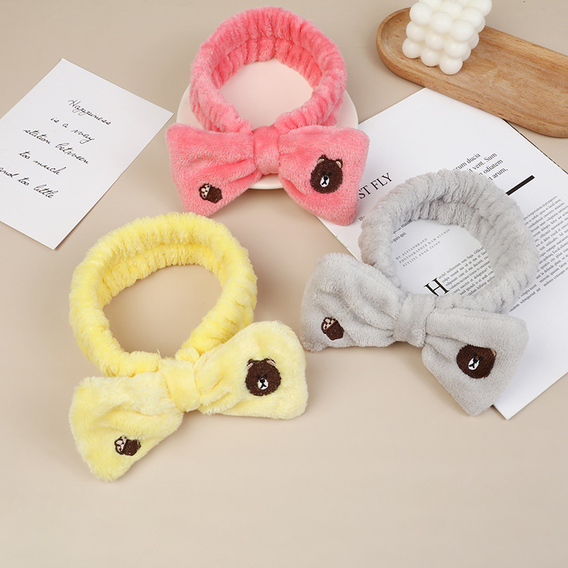 New Soft Cute Bear Headband Japan And South Korea Sweet Pure Color Household Ladies Face Makeup Headband Accessories details Picture