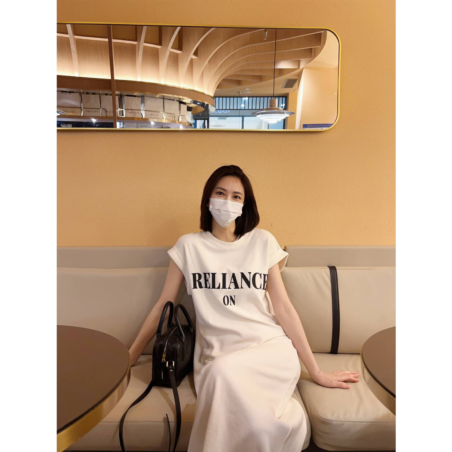 Simple and fashionable! Korean letter-printed ladder cotton straight tube slimming A-line split long casual T-shirt dress