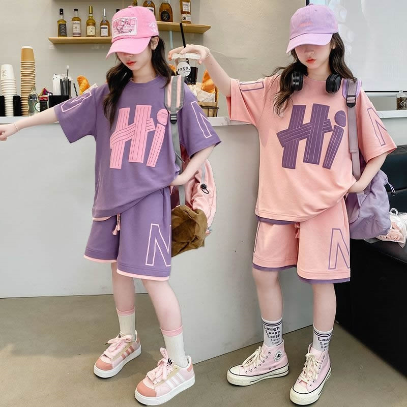 女童夏季套装2025年新中大童洋气炸街短袖短裤休闲运动两件套夏装