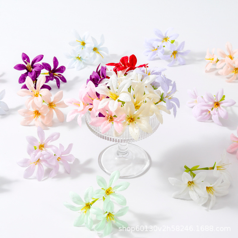 Wholesale of cross-border dew lily artificial flower diy material packages, flower heads, headwear, flower garlands, flower wall decoration accessories details Picture
