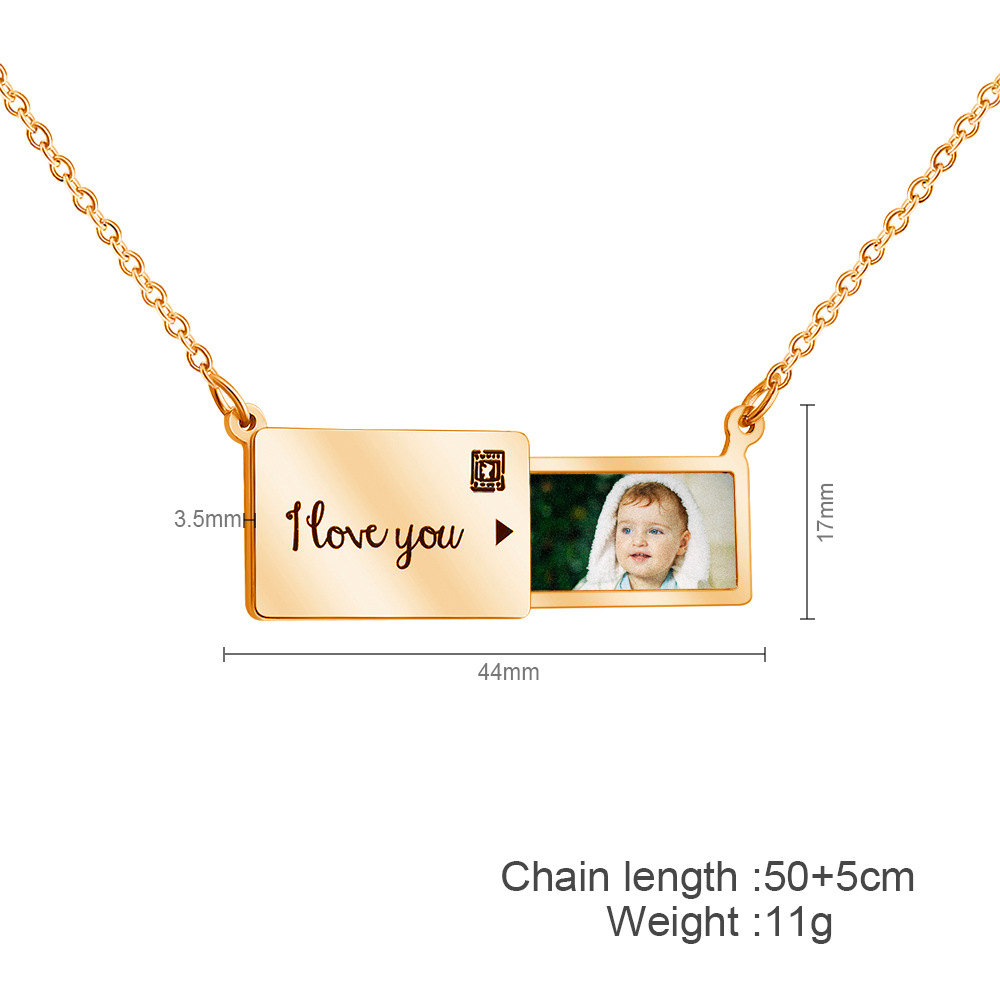 European And American Necklaces Cross-Border Photo Envelope Necklaces English Fashion Jewelry Gifts Stainless Steel Clavicle Chain Pendant Wholesale Item Picture