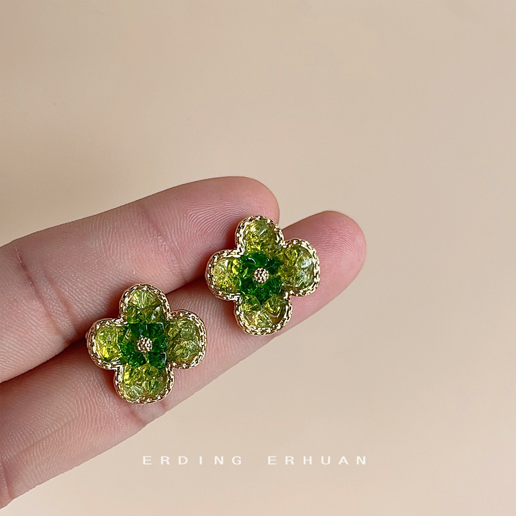 The summer collection is really eye-catching! Forest-themed sweet green 925 silver needle plated with 14K glass crystal stud earrings for women Application Scenario