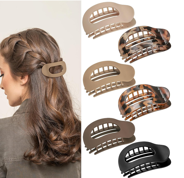 跨境新款扁平椭圆发夹后脑勺盘发抓夹弯曲弧形设计气质鲨鱼夹发饰详情16