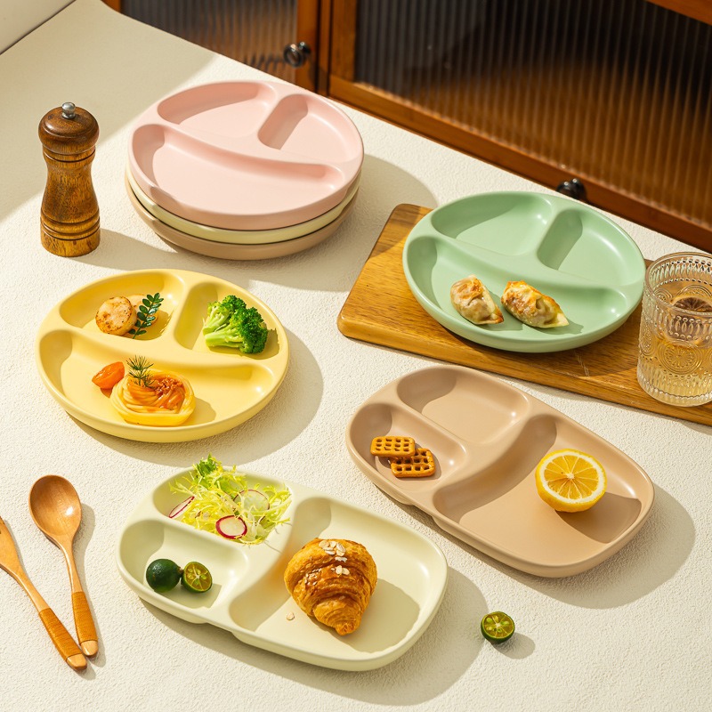 ins好看陶瓷分格盘子减脂高颜值奶油风分隔餐盘儿童分餐盘