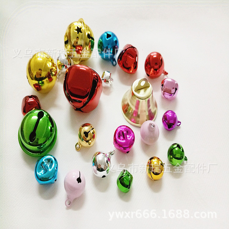 Colorful ornaments, electroplated one-character round bells, cross bells, tiger-mouth smiling face opening bells, metal Christmas bells Item Picture