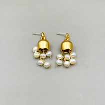 Qingdao jewelry French retro natural freshwater pearl convallaria earrings high sense fashion temperament long earrings