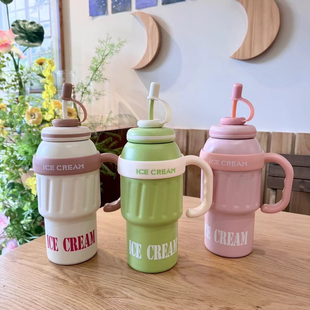 Large capacity Ice Bullion Cup 304 stainless steel thermos cup High appearance level insulation cold handle car cup details Picture
