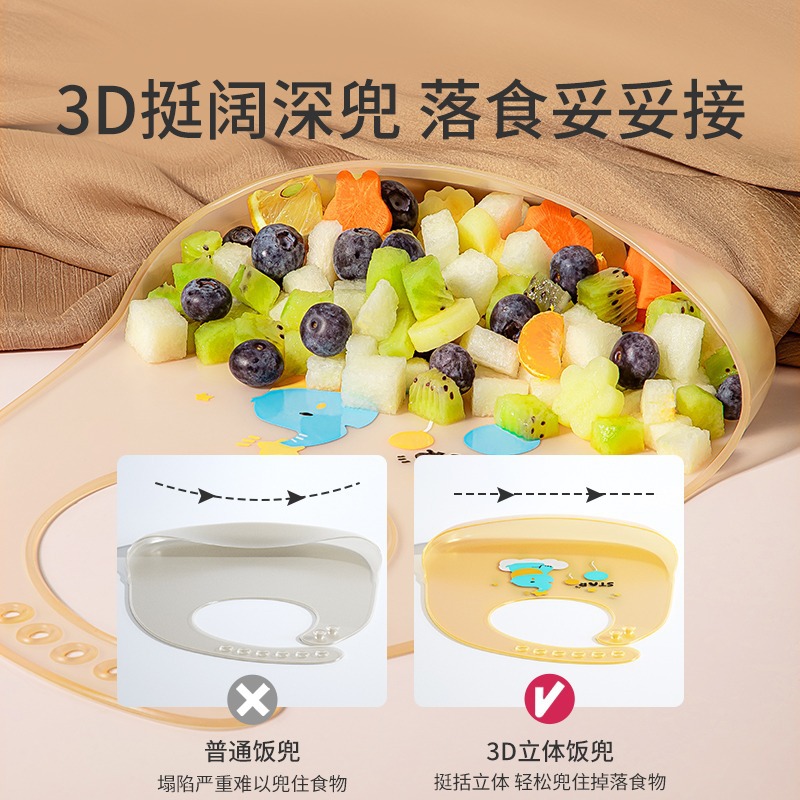 宝宝吃饭围兜防水硅胶饭兜儿童柔软喂辅食围嘴婴儿防脏喂饭口水兜详情图3